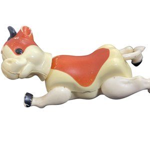 Vintage Fisher Price Little People Brown & White Milk Farm Cow Chunky Toy